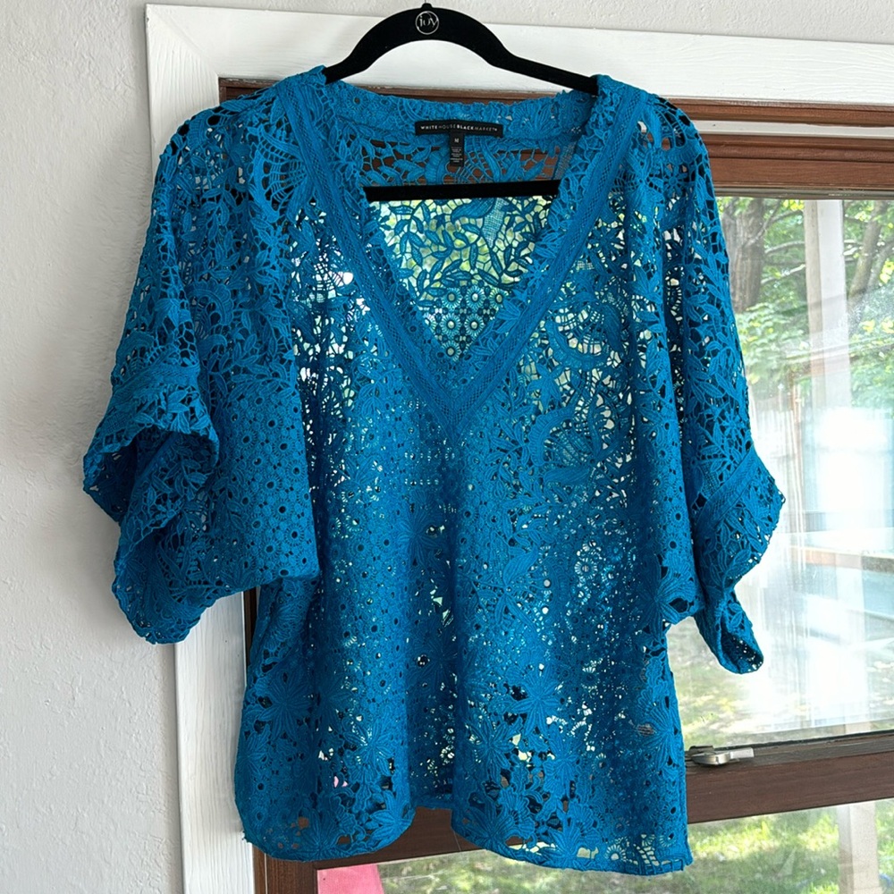 WHBM Turquoise Lace Top